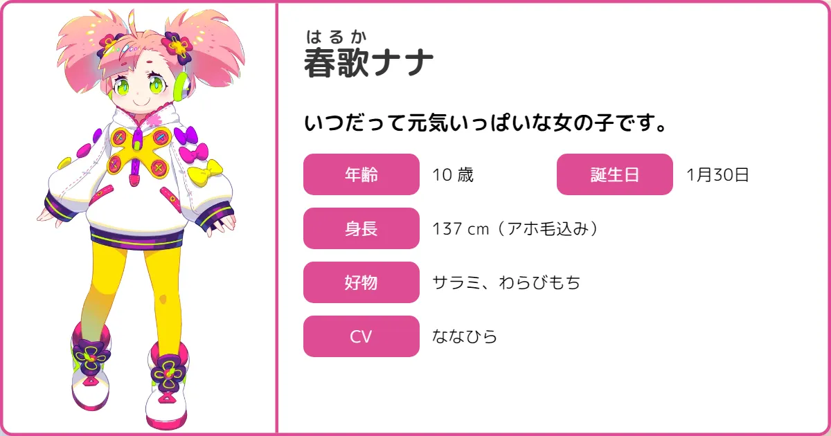 春歌ナナ | ボイボ寮 プロフィール | VOICEVOX